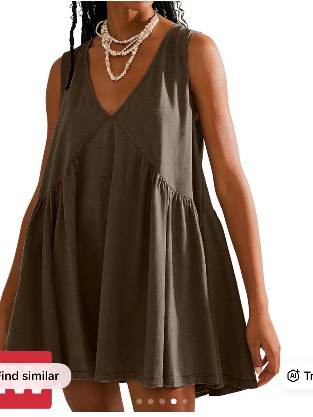 Sleeveless V-Neck Flowy Babydoll Dress in Olive Brown